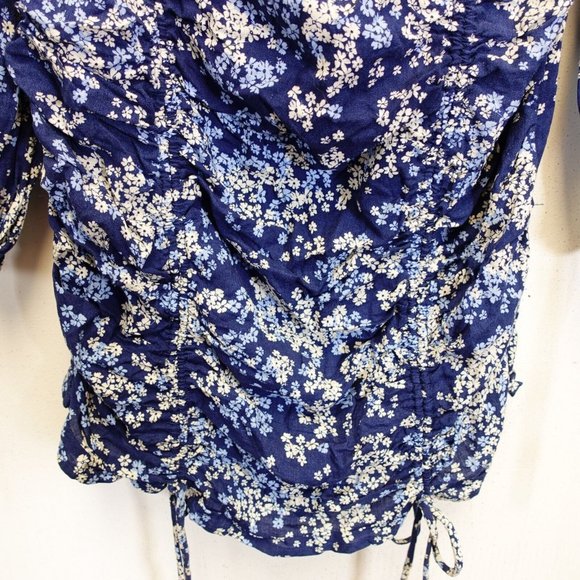 Fashion Nova Dress Womens Medium Blue Floral Mini Ruched Bodycon Stretch‎ - Picture 7 of 10